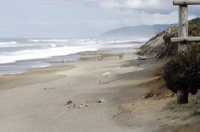 The beach was misty from the ocean spray.
