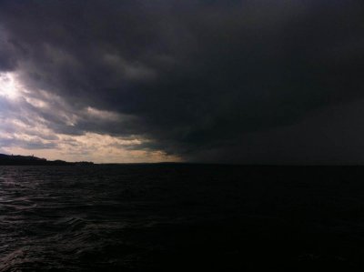 Storm is coming in the middle of the bay.