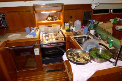 Our galley on Namaste (Jeaneau 54)