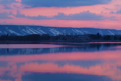 Sunset over Blue Mountain - night skiing lights on