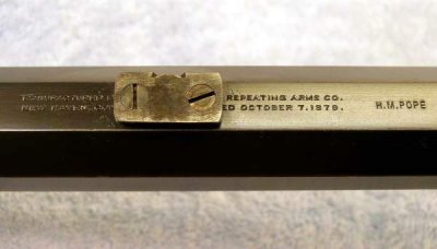 Detail:  Winchester and Pope Markings on Barrel