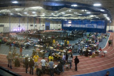 The HS Scientific Olympiad was going on all over campus.  Robots in the field house.
