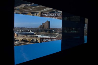 One of the windows along the Endless Bridge at the Guthrie Theater