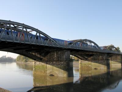 Train passing over bridge.