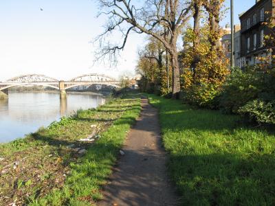 Towpath going down river towards bridge.