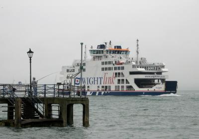 Has this fisherman caught the Isle of Wight ferry ?