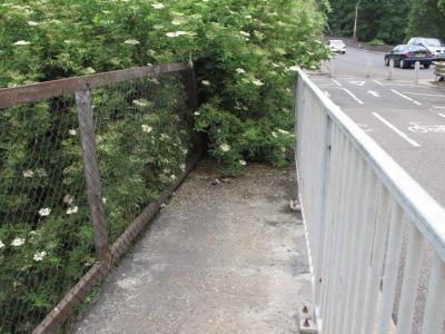 The disused footpath on the old bridge.