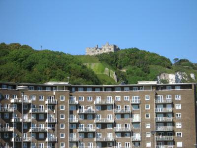 Dover Castle, overlooking the flats overlooking the harbour.