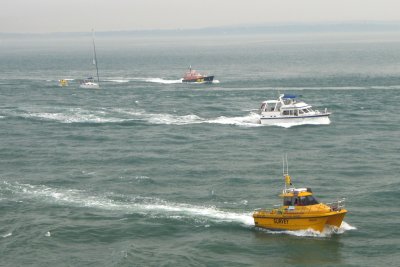 Fighting the rip tide to get into Portsmouth Harbour.