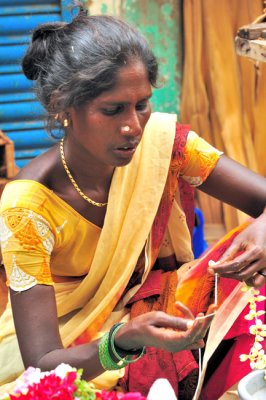 Making flower garlands