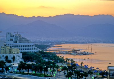 View of Eilat and Aqaba at Sunrise