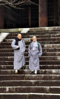 Two Buddhist Monks Down the Stairs of Chionin Temple