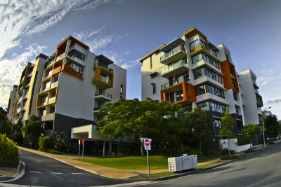 New apartment blocks in fisheye