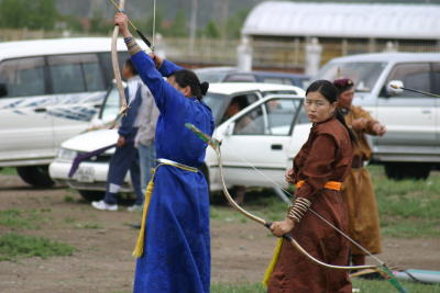 Archers practising for Naadam