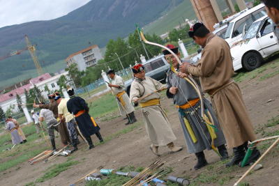 Archers practising for Naadam