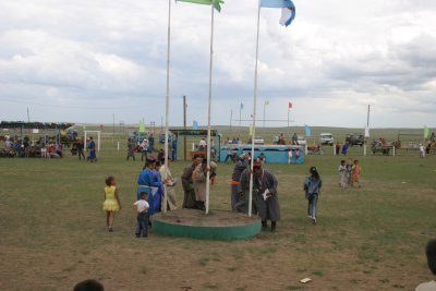 Archers doing ritual circle of the flags.