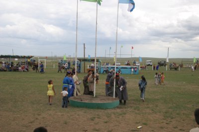 Archers doing ritual circle of the flags.