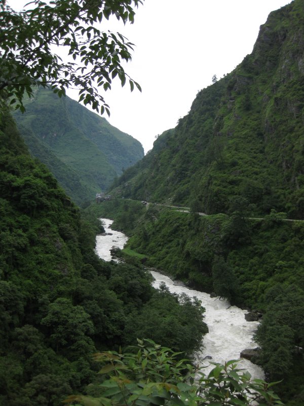 Lush mountain valley coming off of the Tibetan plateau and into Nepal