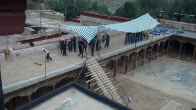 Concrete work at Nechung Chok, The Demon Fortress of the Oracle King 