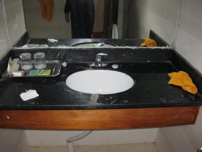 The Snow Leopard bathroom, as found (Old Tingri's finest accommodations)