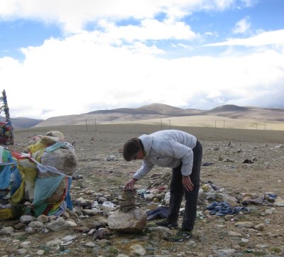 T builds his Himalayan Cairn