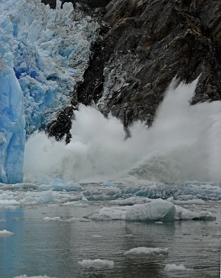 Calving Glacier Creating Wake