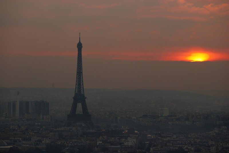 Paris view from The Sacred-Heart Basilica of Montmartre (Basilique du Sacre Coeur de Montmartre)