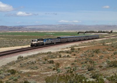 Amtrak #3 with a BNSF SD70MAC on point at Hinkley Rd on the Cajon Sub near Barstow, CA