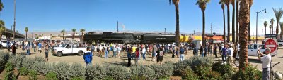 UP 844 meeting the crowds during its water stop in Indio, CA. ((LARGE PANORAMA))