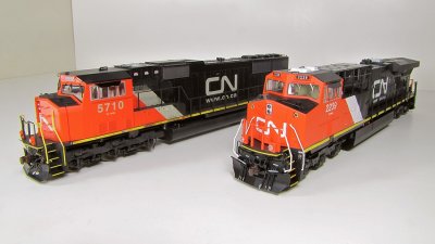 Canadian National pair, the SD75I is from Athearn Genesis, the ES44DC is from InterMountain.