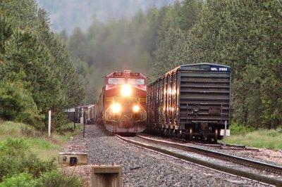 BNSF 709 passing the equipment at Cyr along MRL's 4th Sub.