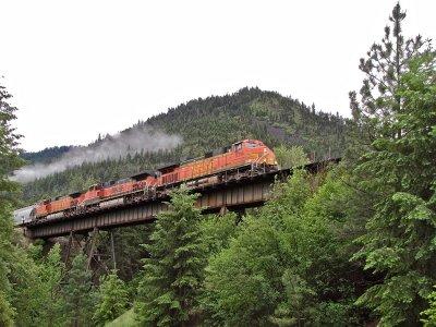 BNSF 5314 (LAUPAS) over the Cedar Creek Bridge west of Superior, MT on MRL's 4th Sub.