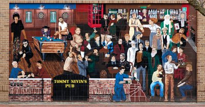 Nevin's Pub mural, corner Lake St and Sherman Ave