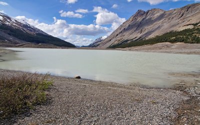 Sunwapta Lake, at the foot of the Athabasca Glacier