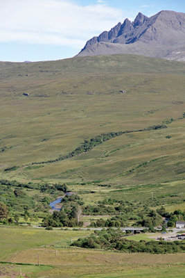 Looking south on the A863 towards the Cuilin Mountains
