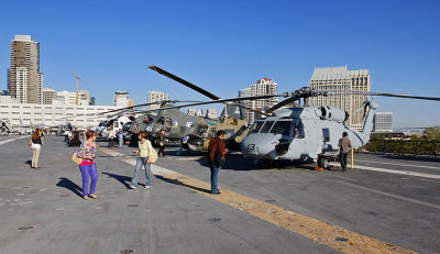 Helicopters on the flight deck of the USS Midway