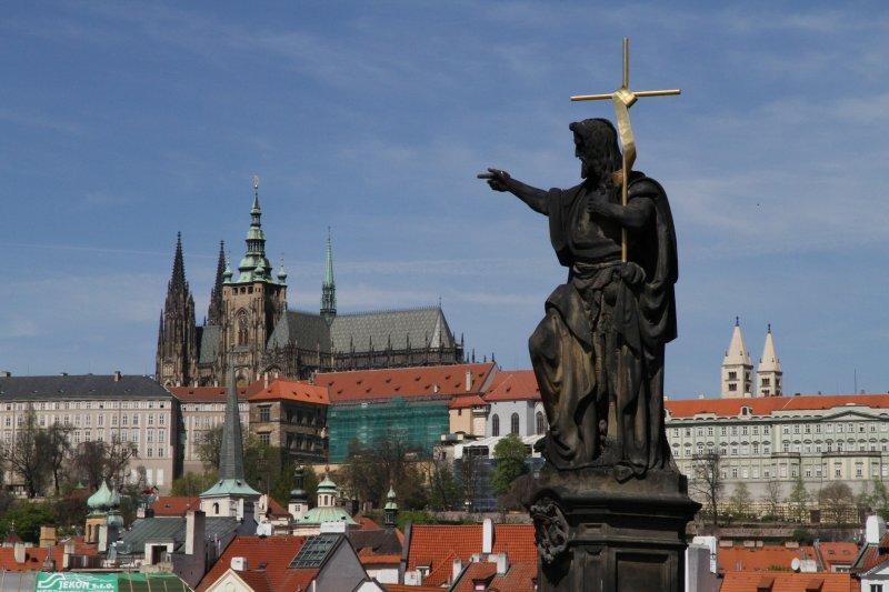 John the Baptist statue and Prague castle