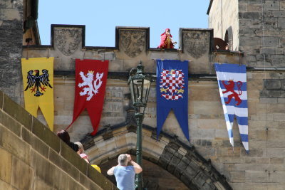 Flags on tower gate