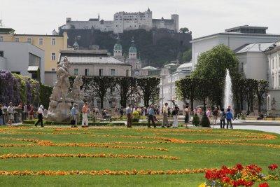 Mirabell Gardens with Fortress on hill