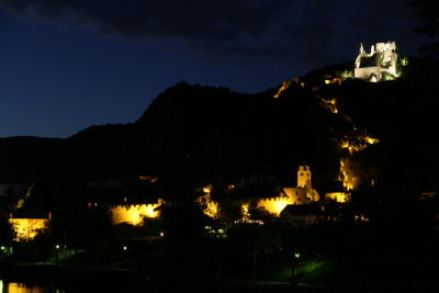 Durnstein village and castle at night