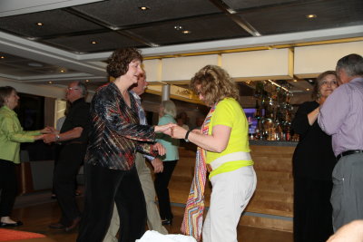 Jane and Sharon dancing in the lounge