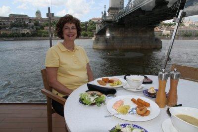 Jane has lunch on the Danube at the Chain Bridge