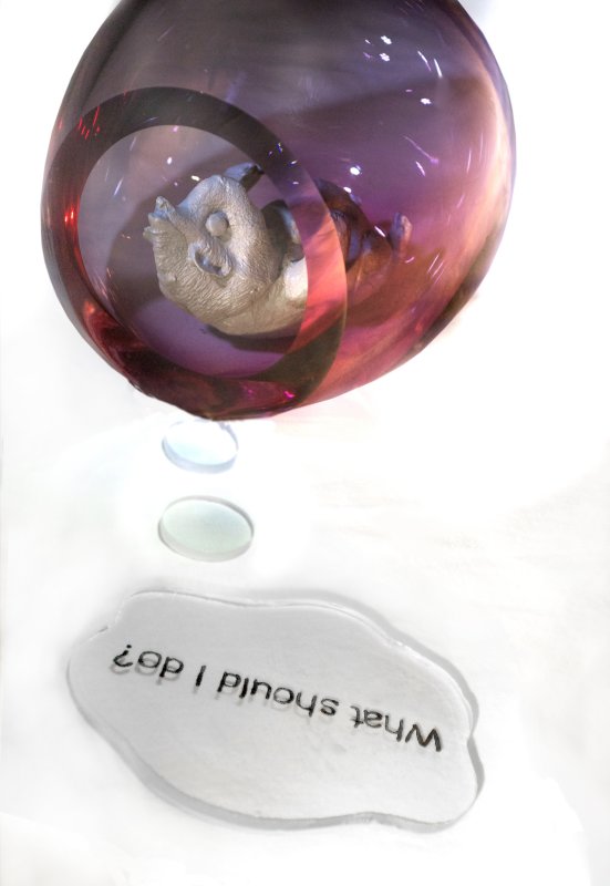 Hamster in pink bubble, wondering what to do