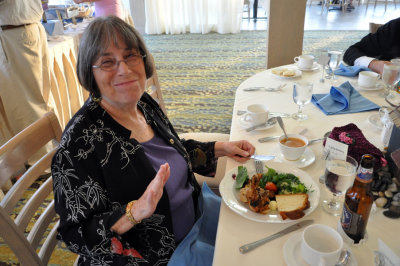 Judy enjoying dinner