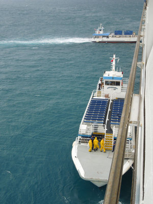 The tenders shuttle everyone off the island