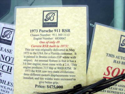 This RSR sold for $475,000, see the laminated page on the right.