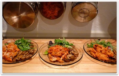 baked penne pasta, sauteed mushrooms and salad with homemade oriental dressing