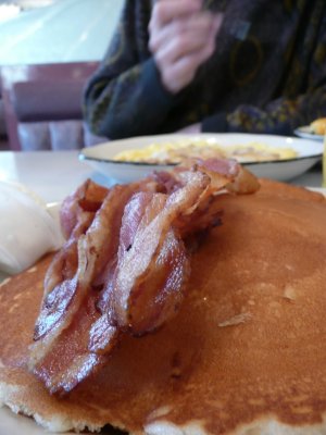 pancakes and bacon at the sunset diner