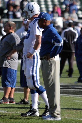 Indianapolis Colts QB Peyton Manning with head coach Jim Calwell