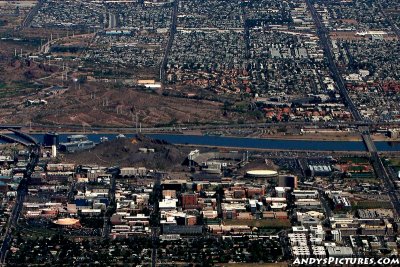 Aerial of Tempe, AZ with Sun Devil Stadium and Wells Fargo Arena